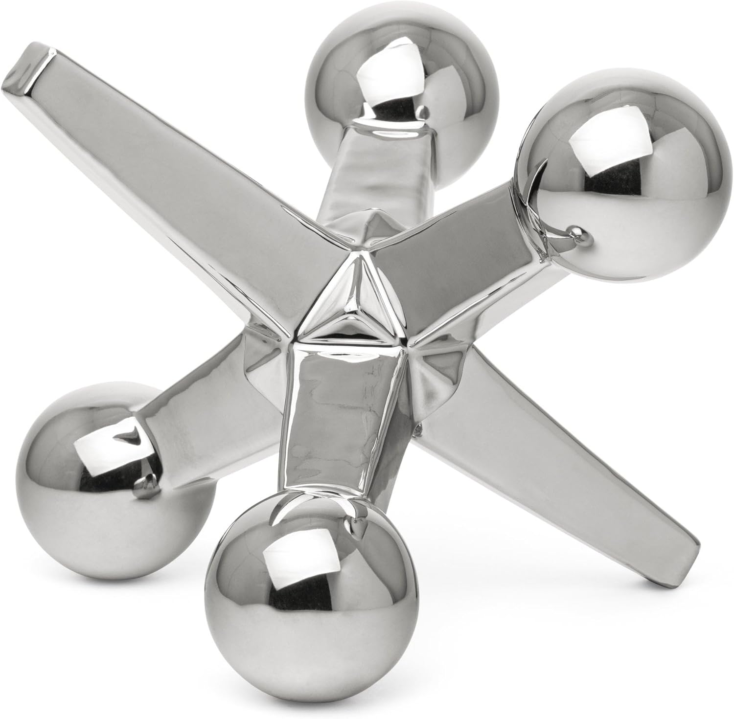 Torre & Tagus 9" Modern Silver Jack Decor - Large Ceramic Jacks Decoration & Retro Decor for Home, Decorative Jacks for Home Decor on Shelves & Modern Coffee Table Decorations