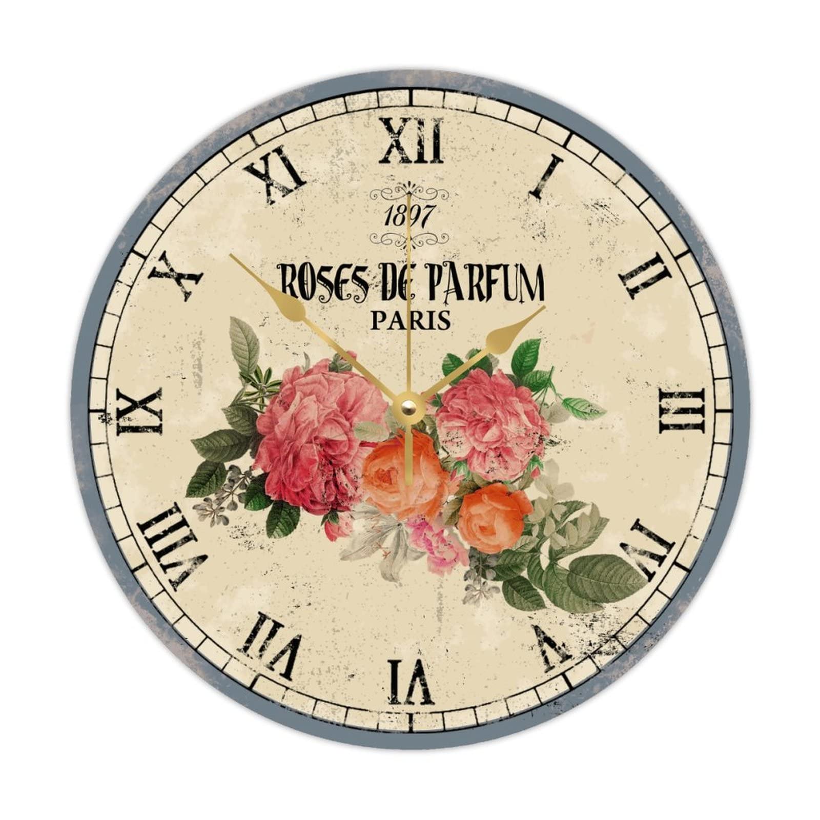 Horloge murale vintage en bois de 38 cm pour une décoration florale de salon