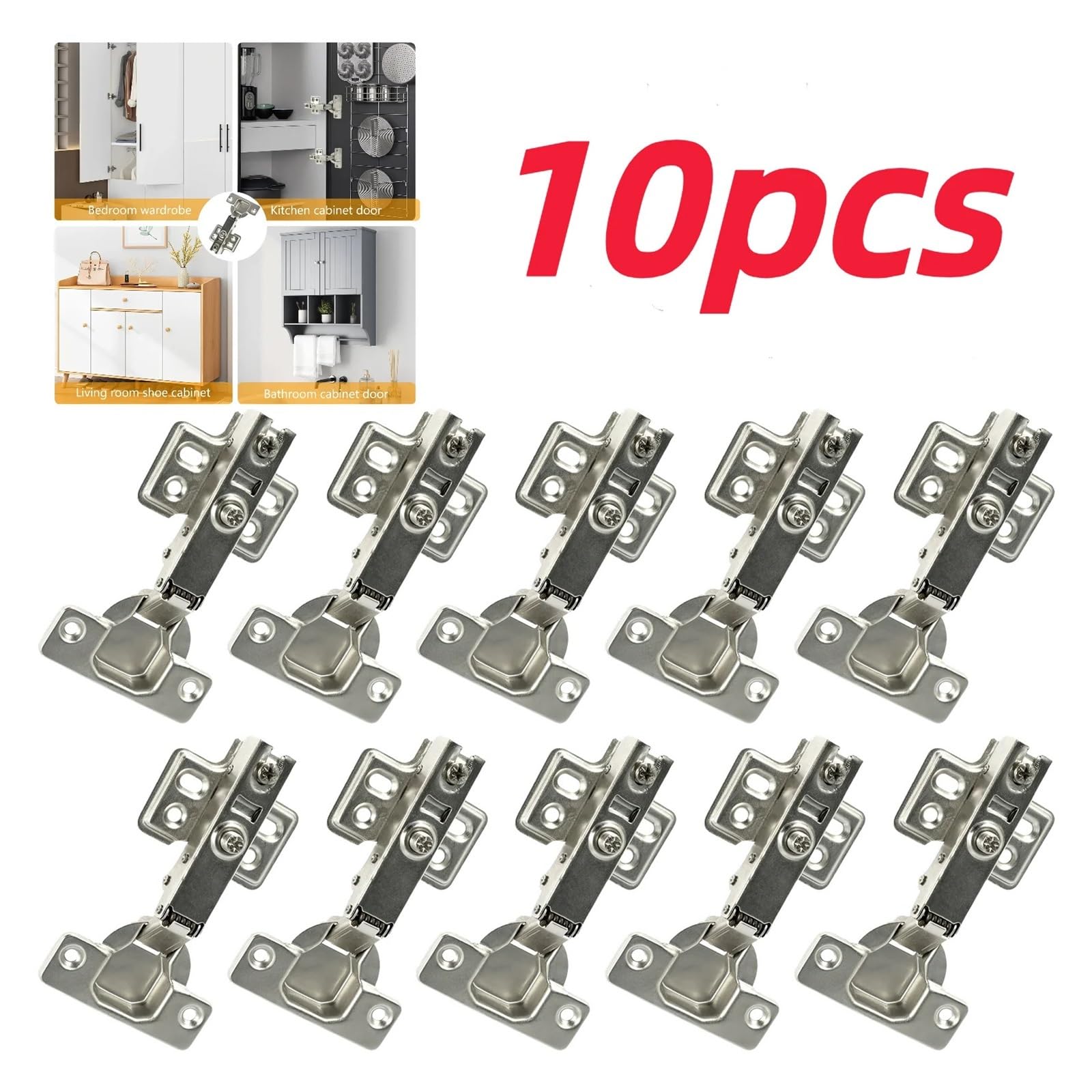 Zawiasy szafek z miękkim domykaniem, hydrauliczne ze stali nierdzewnej(10pcs)