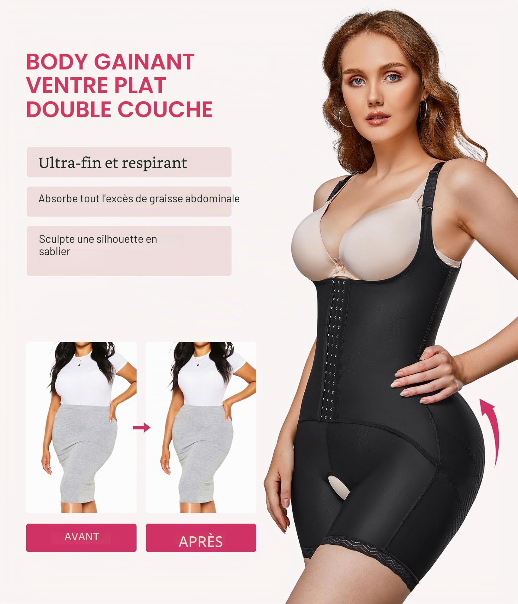 KUMAYES Body Sculptant Femme Gainant Double Ventre Plat Gainant Bustier Amincissante Corset Gaine Lingerie Minceur Shapewear Bodysuit