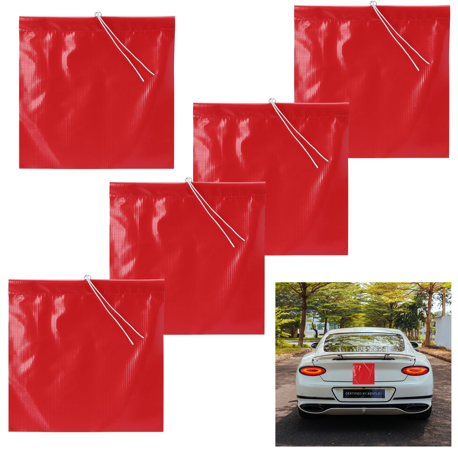 HomeDejavu Pack of 2/5/8 Warning Flags Red with Rope, Red Warning Flag 30 x 30 cm, Caravan Warning Flag, Weatherproof Warning Flag, Warning Flag for Transport, for Overhanging Loads, Waterproof and