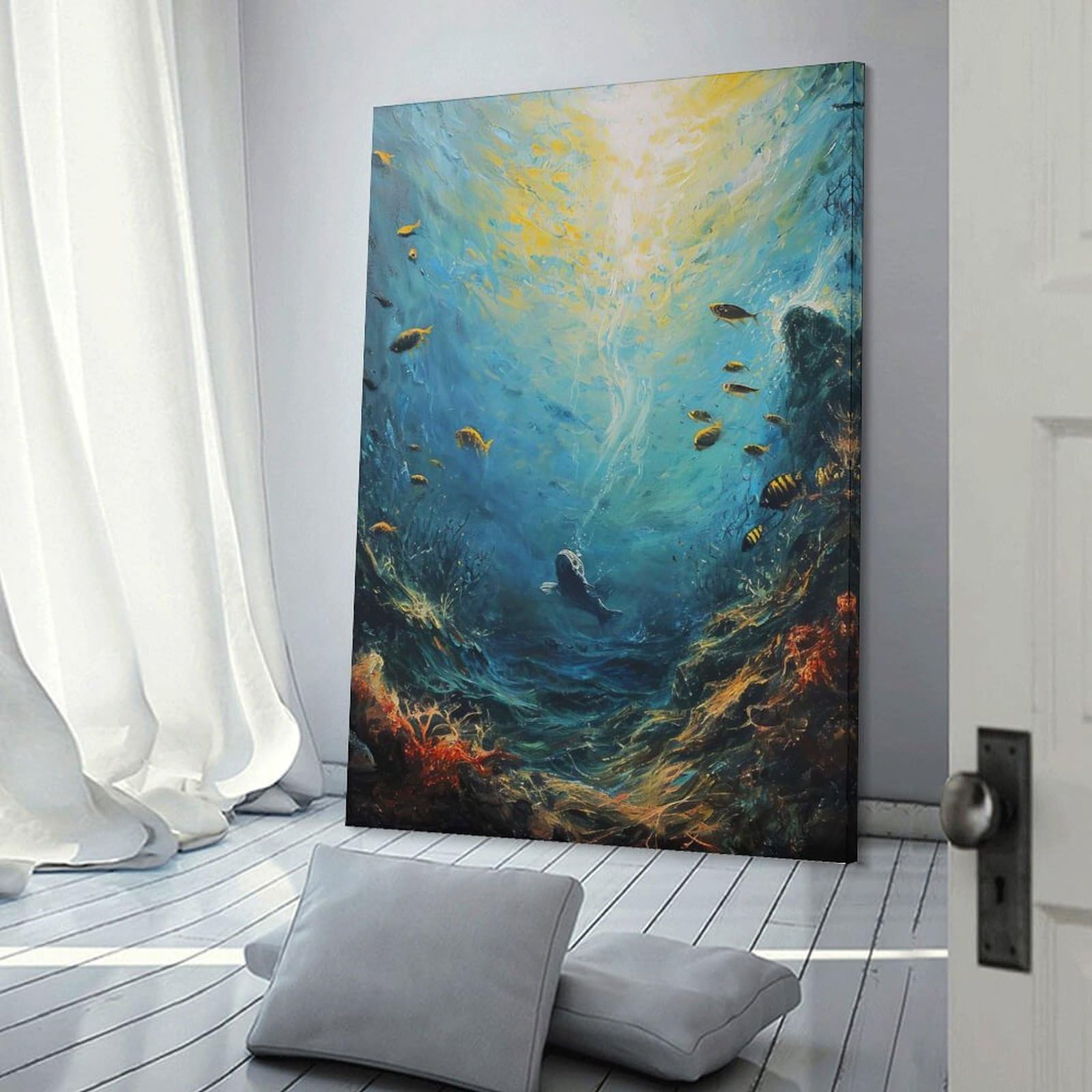 Junmoney Canvas Art Print Marine Life Mosaic, 08x12inch(20x30cm), for Feature Walls in Flats Or Modern Rooms, Wall Decor Suited to Curated Displays