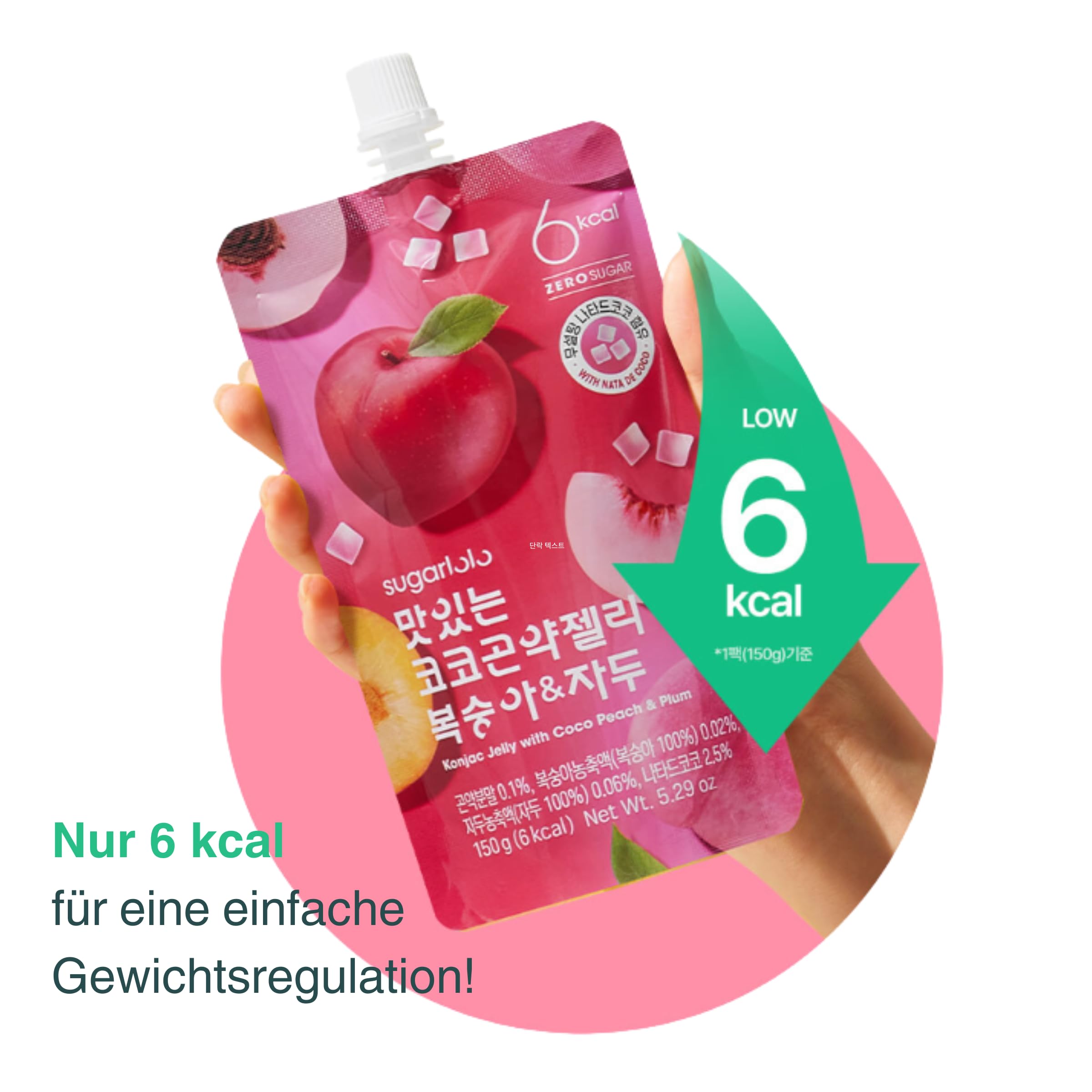 EasyCookAsia Sugarlolo Trinkbares Konjac | 150ml x 10er | 6 kcal | Kalorienarm, Zuckerfrei, vegan & ballaststoffreich | Nata de Coco & 500mg Vitamin C | für Diät, Sport & Alltag (Pfirsich & Pflaume)