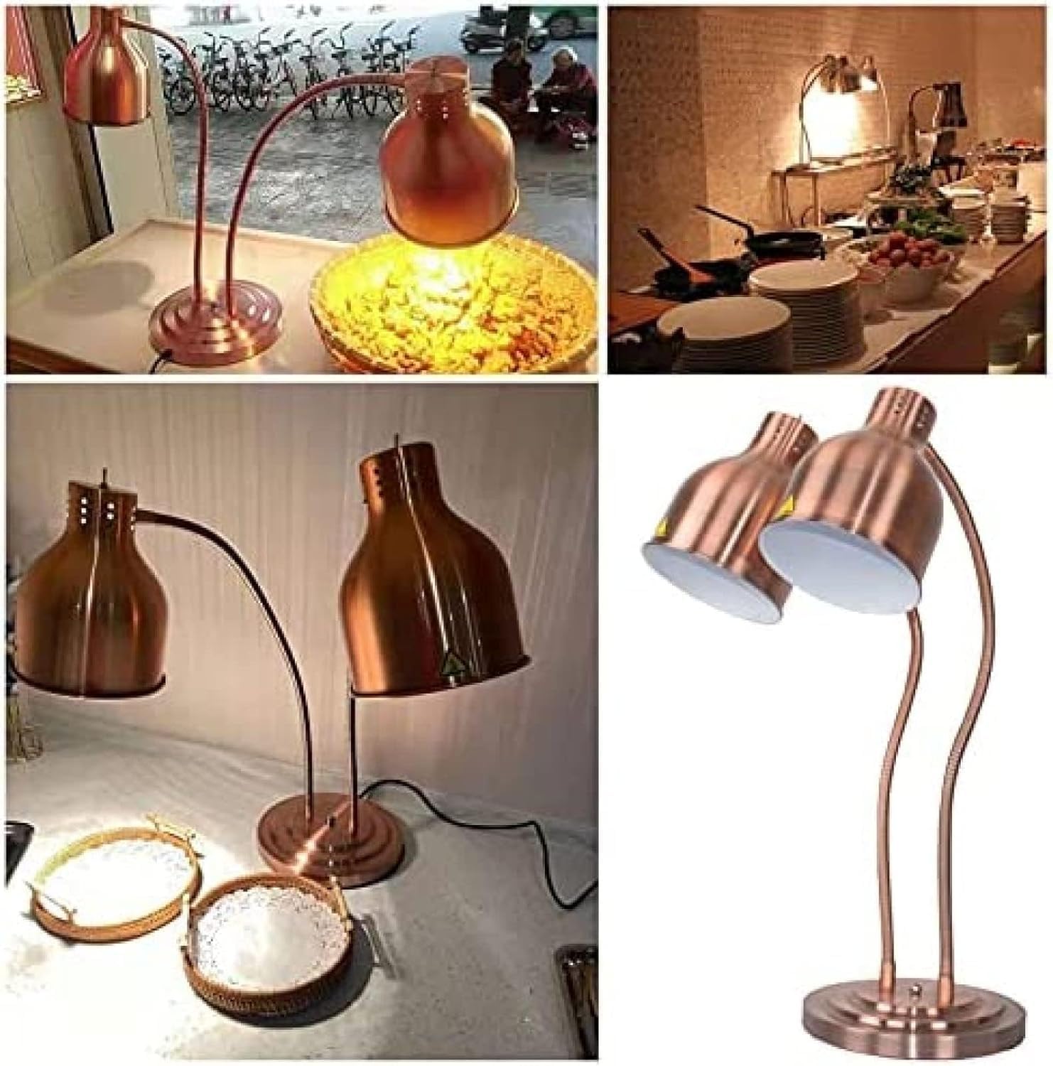 Lampada riscaldante per alimenti, regolabile, autoportante, per catering e feste, mantiene al caldo pizza, bistecca, pollo, design a doppia testa, uso versatile