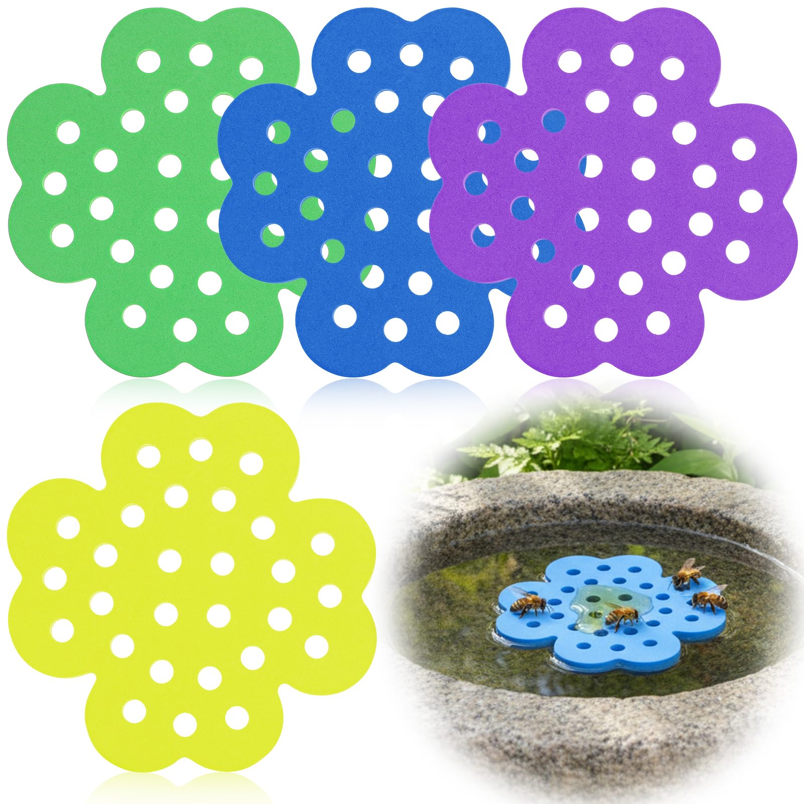 4 Pack Floating Bee Island, 5.51 Inch Bee Watering Station for Garden, Eva Foam Floating Bee Baths, Butterfly and Bee Landing Pad for Water, Outdoor Honeybee Waterer for Feeding Thirsty Pollinators
