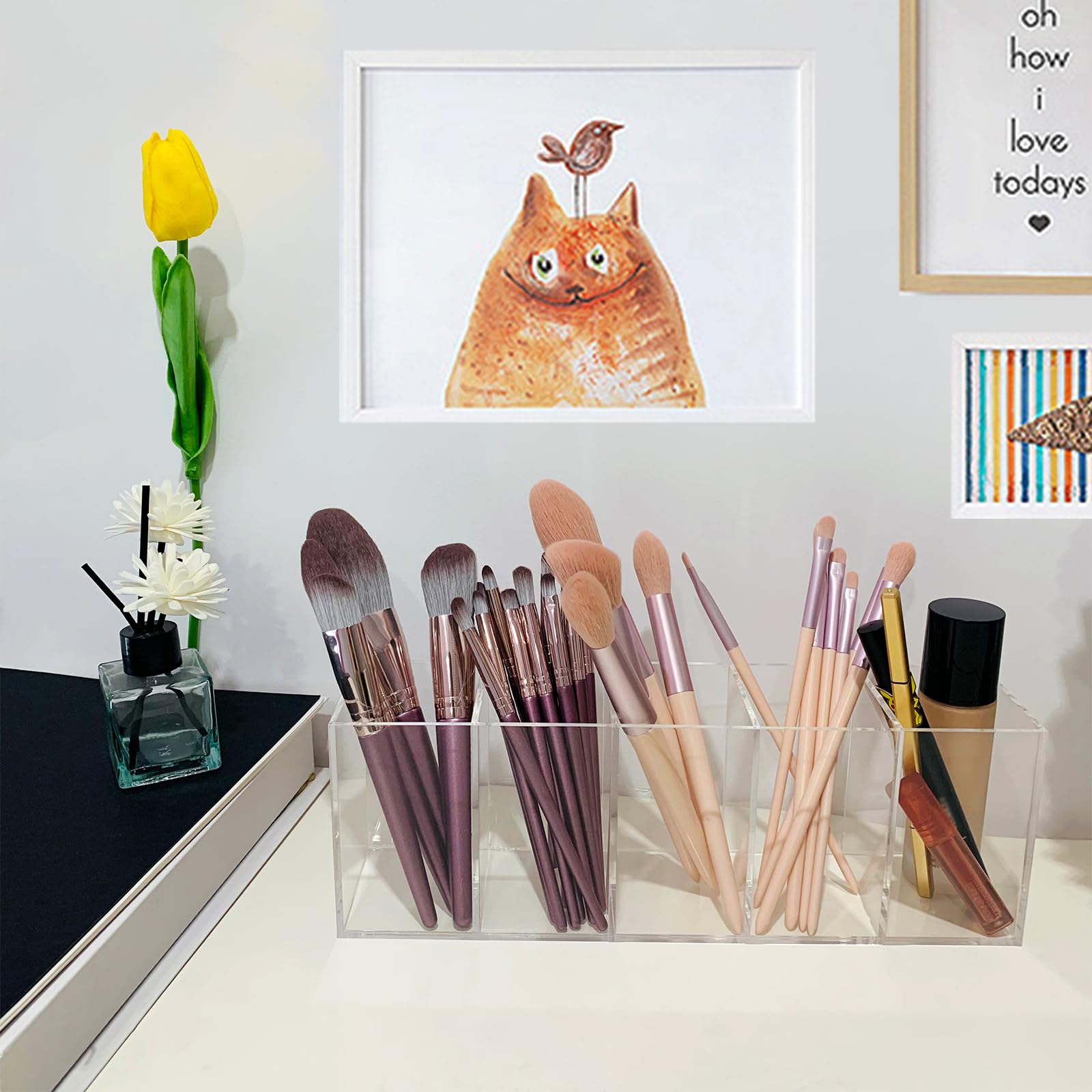 Clear Acrylic Pen Holder - 5 Compartments -5