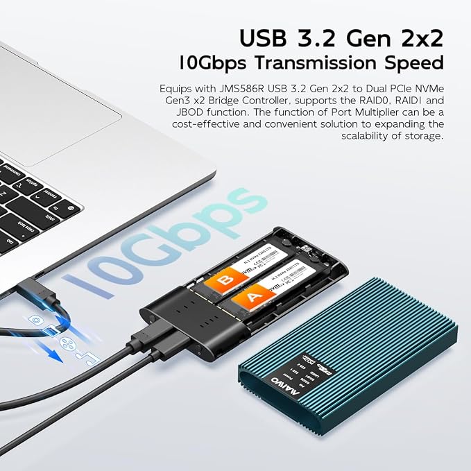 Gabinete RAID MAIWO NVMe Dual Bay M.2 PCIe USB 3.2 GEN2x2 miniatura 2