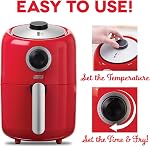DASH Friteuse à air compacte avec contrôle de température, panier à frire antiadhésif, guide de recettes + fonction d'arrêt automatique, 2 Quart - Rouge