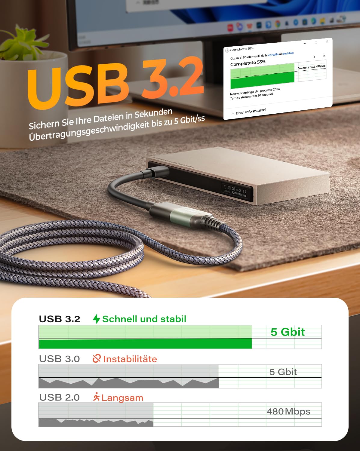 AINOPE Cavo USB Maschio Femmina, Prolunga USB, 5Gbps Prolunga USB 3.0, Nylon prolunga USB 3 Metri Adatto per Chiavetta USB, Hub USB, Lettore di schede, Tastiera, Stampante, Scanner, Fotocamera(Grigio