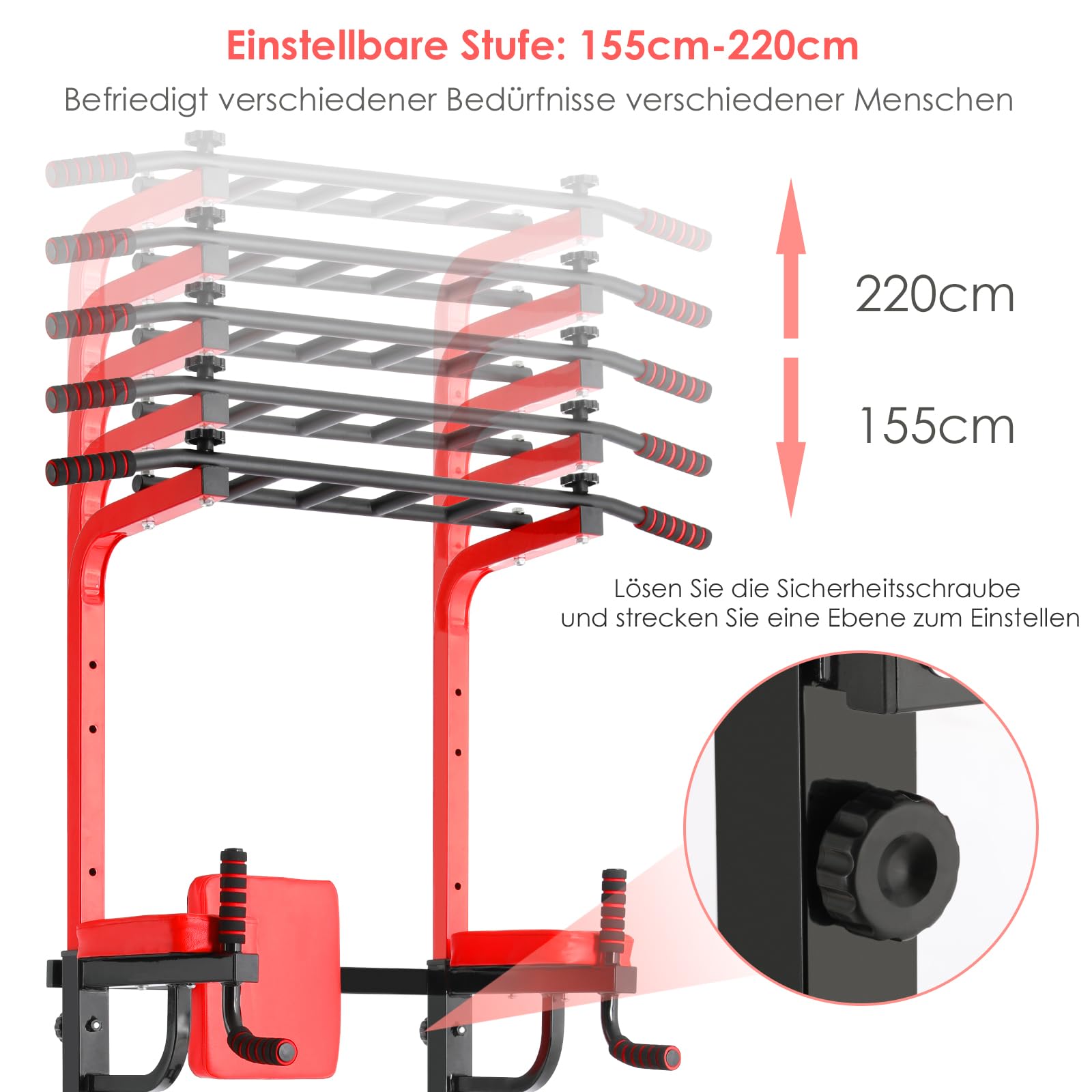 Power Tower Dip Station, Regolabile in Altezza Fitness Strength Station con barra per trazioni, Power Tower multifunzione per allenamento della forza in palestra domestica, caricabile 200KG