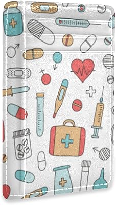 Medical Medicine Research Pills Needles Heart Blood on White Slim Minimalist Wallet, Case Protector Covers for Men Women, Front Pocket RFID Blocking Leather Credit Card Holder