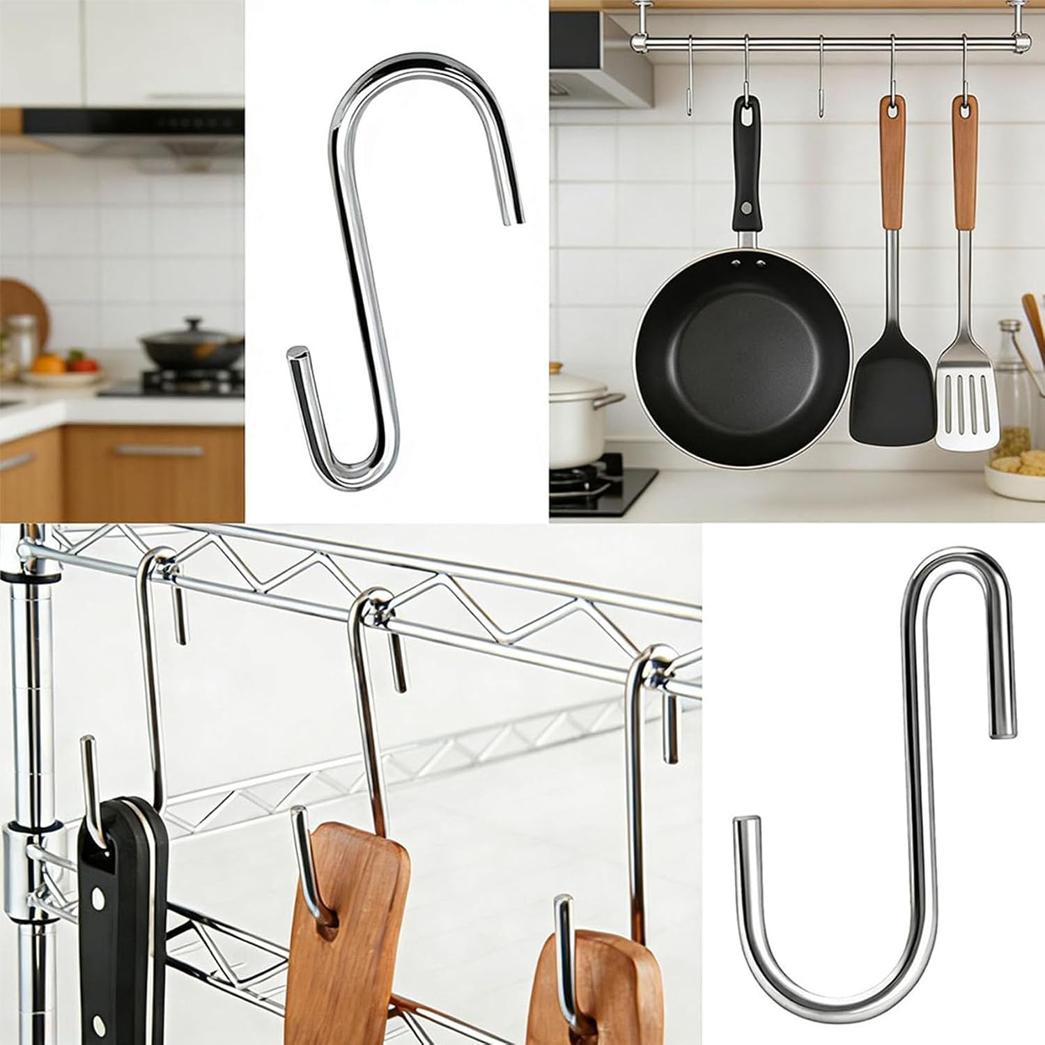 50 Pack 2.4 Inch Heavy Duty Stainless Steel S Hooks - S Shaped Metal Hanging Hooks for Kitchen Pots, Pans, Utensils, Jeans, Clothes, Bags, Hats, Towels, Plants, Wire Shelves & Racks