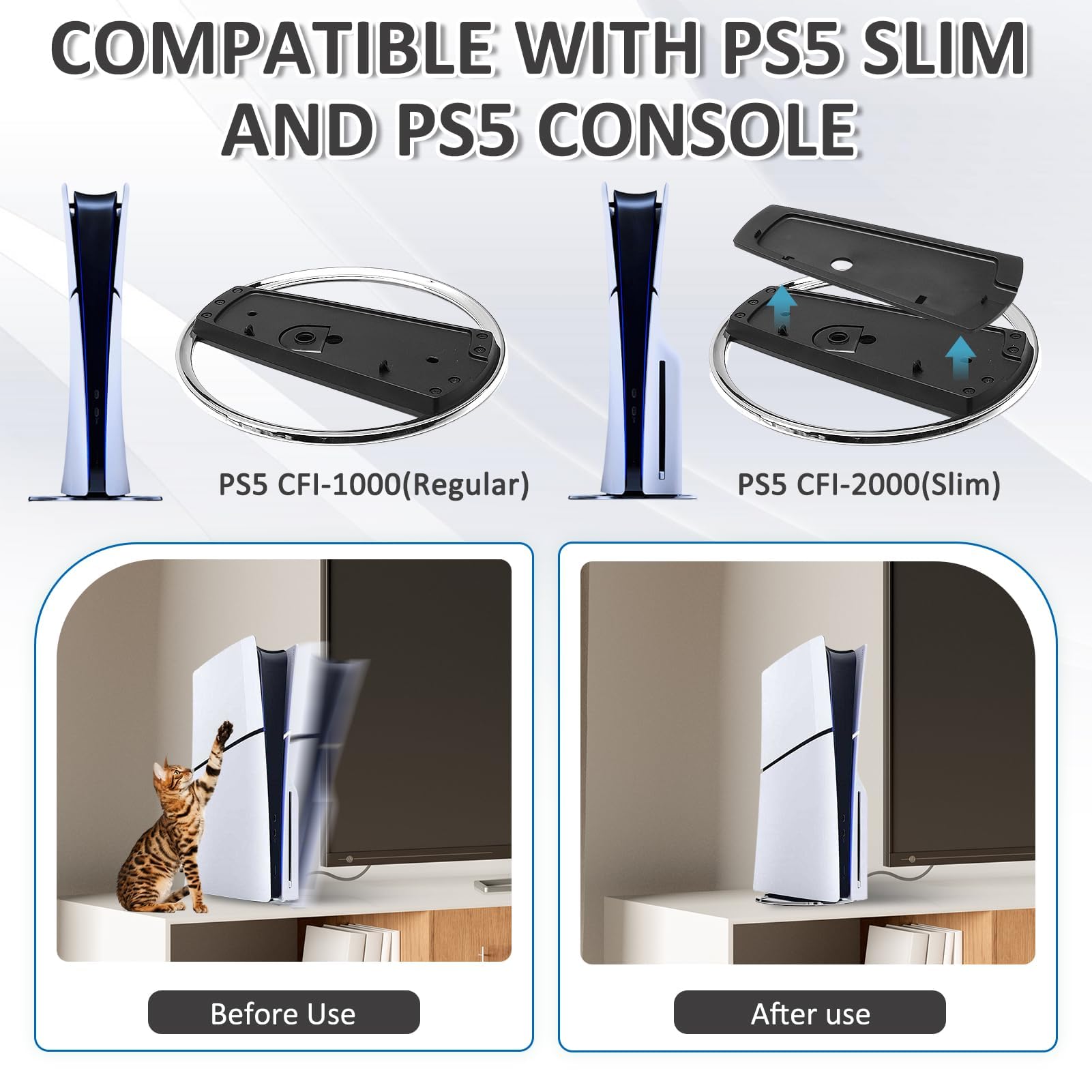 Vertikaler Standfuß für PS5, PS5 Slim, PS5 Pro, Robuster Ständer Vertikaler für PlayStation 5 Konsole, Fuß Kompatibel mit PS5 Konsolen Zubehör, rutschfest und Platzsparend, Schwarz