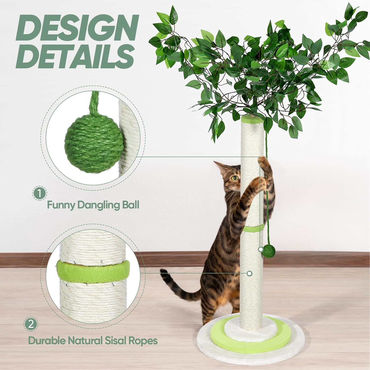 review Cat Scratching Post, Cat Scratch Tree Kitten Scratching Post with Dangling Ball and Sisal Rope for Indoor Outdoor Kittens and Cats