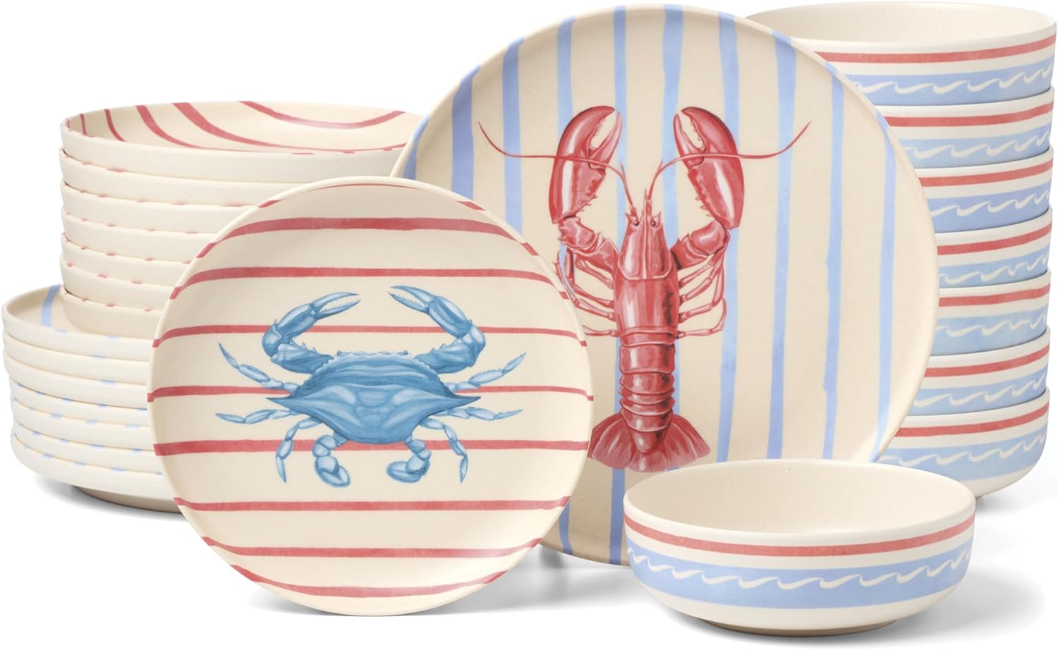 Oneida Dinnerware Sets, 24 Seven Melamine Wharfside 24-Piece Dinnerware Set, Set for 8, Service For 8, Melamine Material, Dishwasher Safe, Plates And Bowls, Dinner Dishes, Kitchen (Assorted, 24 Piece)