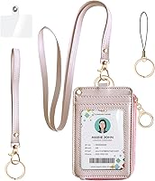 Vista 12 de bolimoss Soporte para tarjeta de identificación con cordón para el cuello, cartera de piel sintética, cordón rosa con soporte para identificación