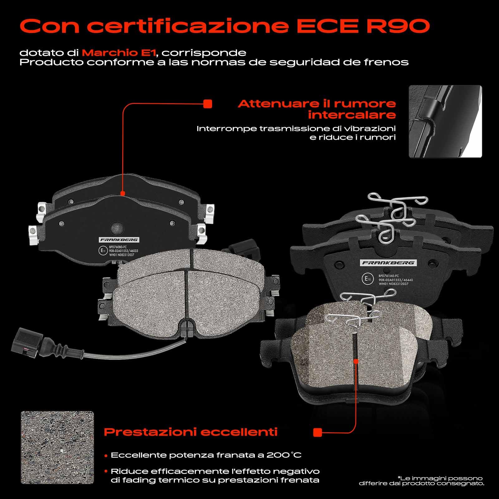 Frankberg set freni incl. 4 dischi freno + 8 pastiglie freno Anteriore | JZW615301J, 5Q0698451C; Compatibile con: Golf Alltrack BA5 BV5, A3 Limousine 8VM 8VS, A3 8V1 8VK, Leon SC 5F5