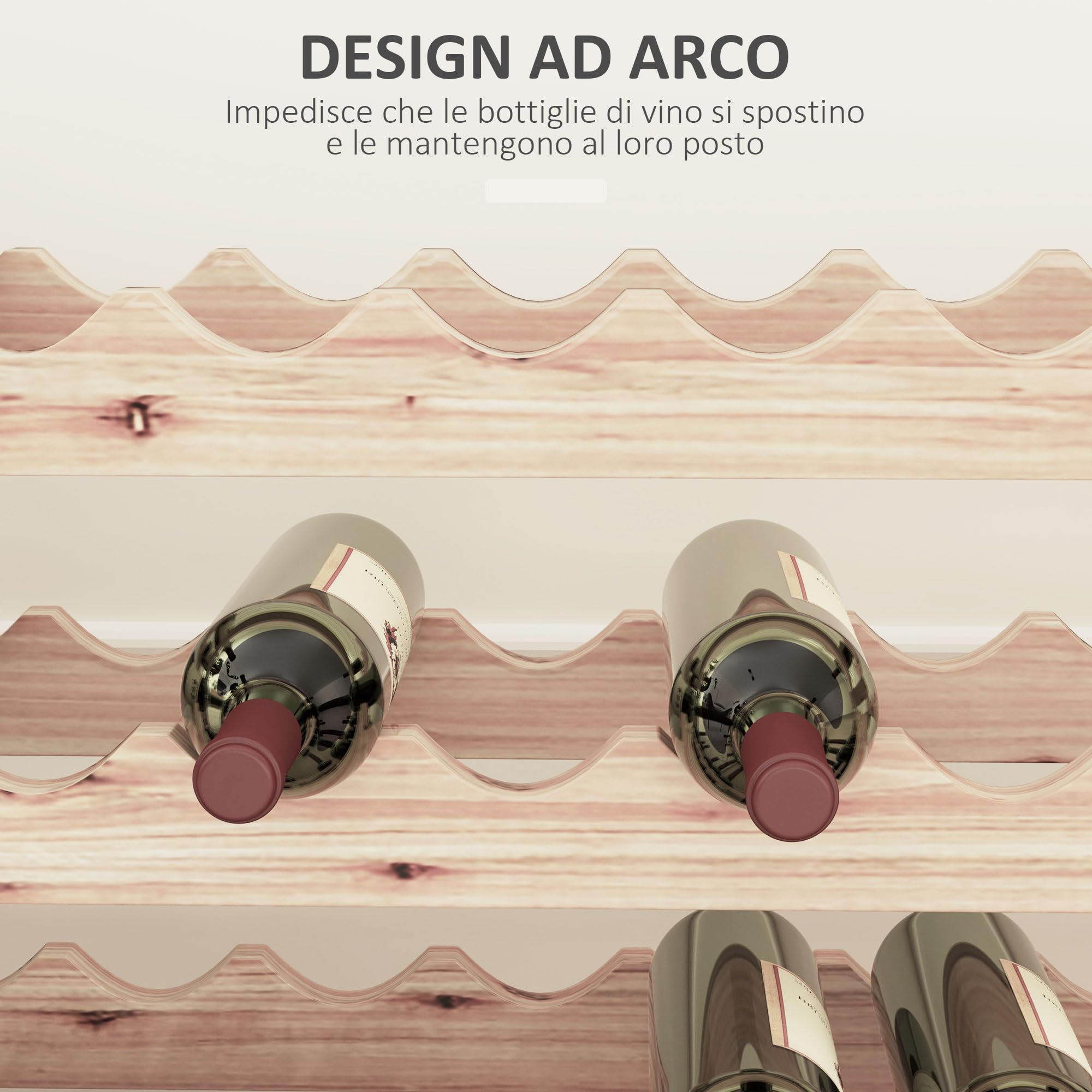 HOMCOM Scaffale Portabottiglie in Legno di Abete, Cantinetta Portabottiglie con 4 Ripiani per 48 Bottiglie e Peso Massimo 60 kg, 114x28x56.5 cm, Legno Naturale
