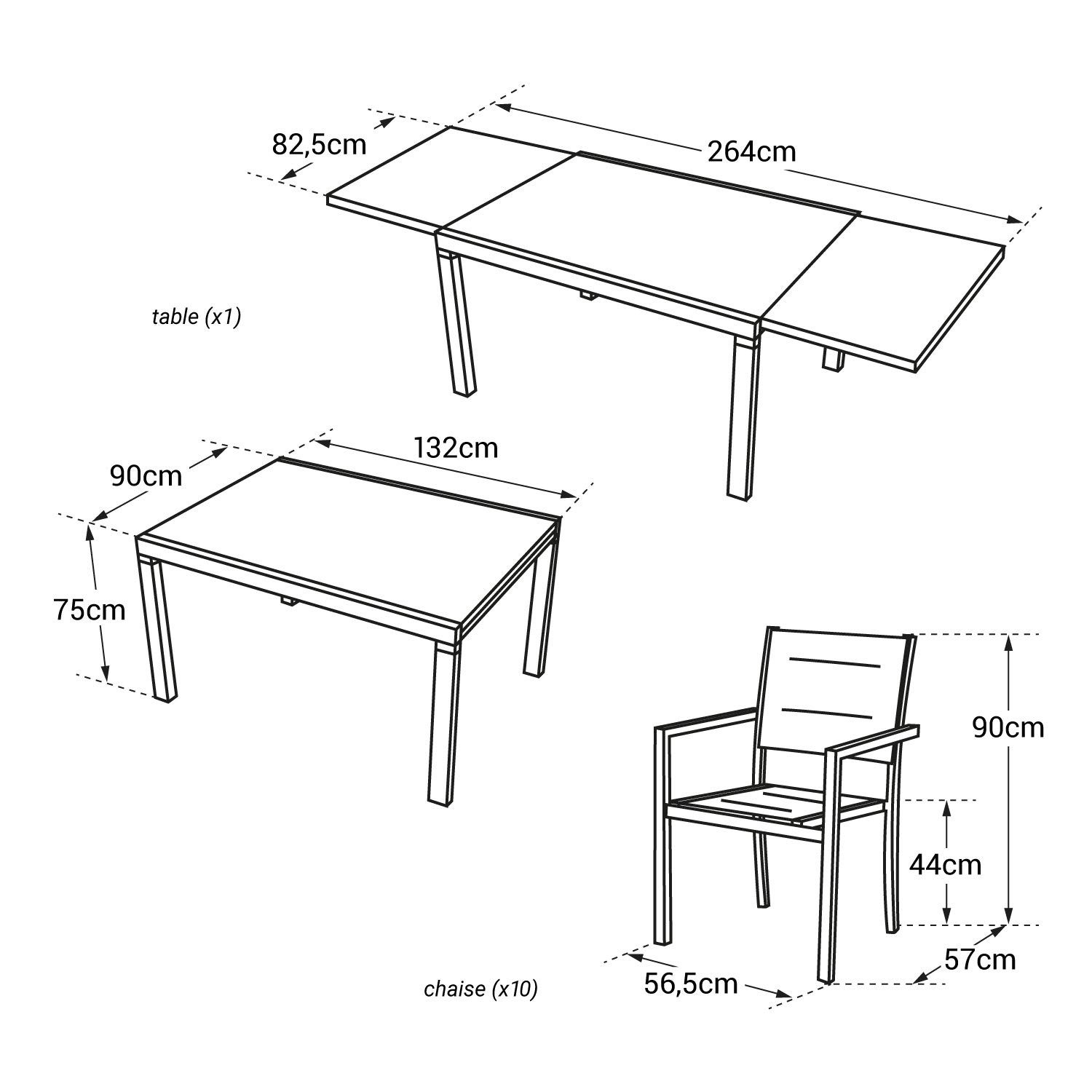 Happy Garden Salon de Jardin Extensible LAMPEDUSA - Salon de Jardin 10 Personnes - Table + Chaises - Blanc/Gris