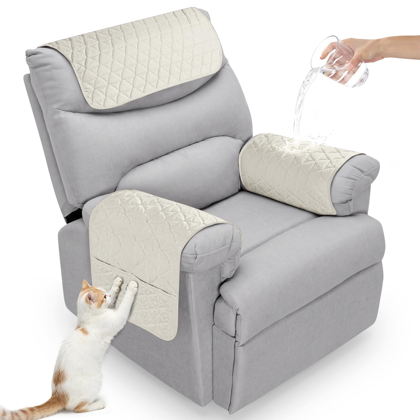 Upgraded Size 68*39cm Waterproof Nonslip Armchair Armrest Covers Creme