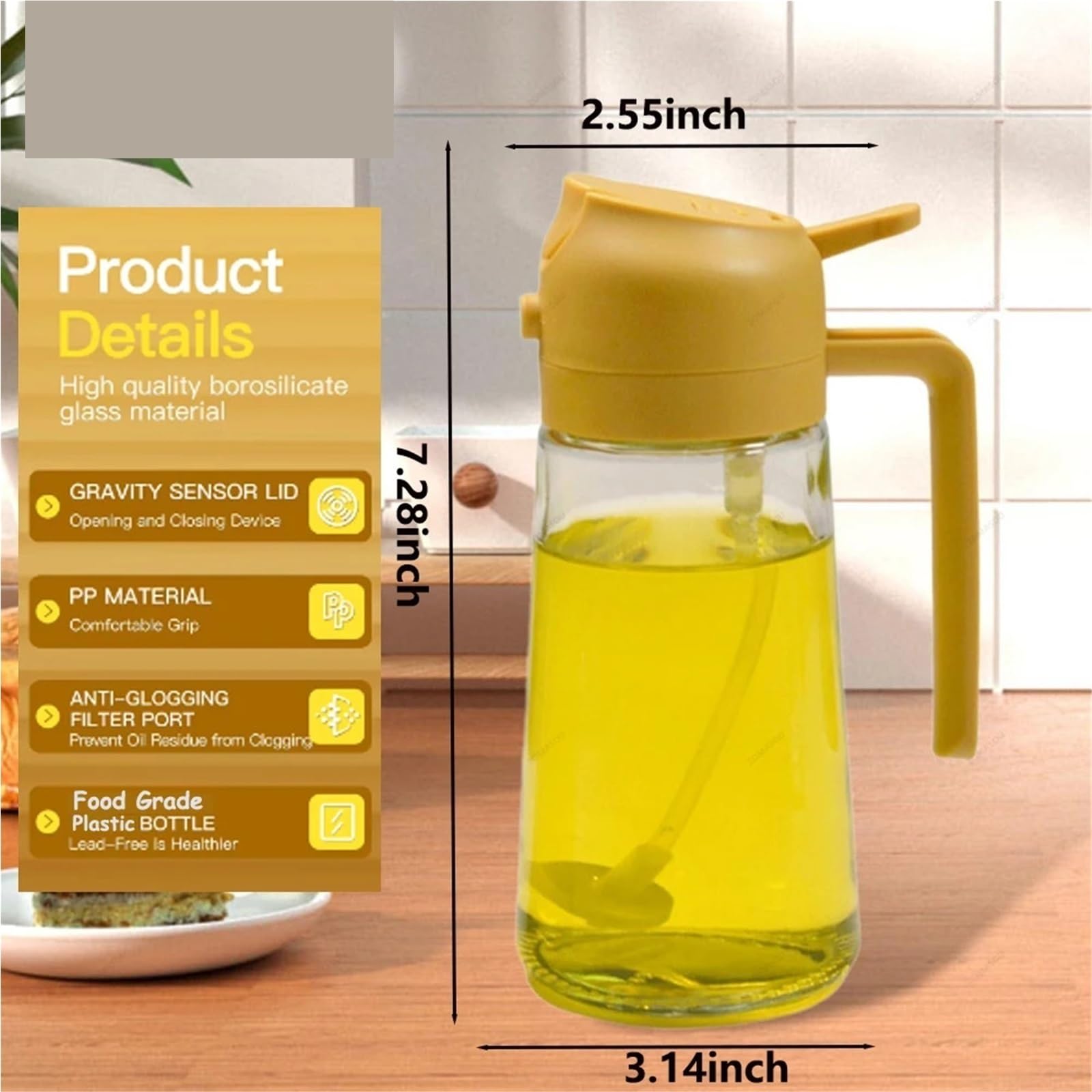 Pulverizador de aceite de cocina, Dispensador De Aceite 2 En 1, Pulverizador, Botella Vertedora, Contenedor, Vaporizador for Cocina, Ensalada, Barbacoa, Acampada(2Pcs Black)