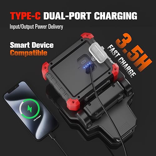 Miniatura 5 de Yls Paquete de 2 luces LED de trabajo, 2100 lm recargable COB magnético con clip con 3 modos de luz, luz de trabajo portátil giratoria de 270 y 180