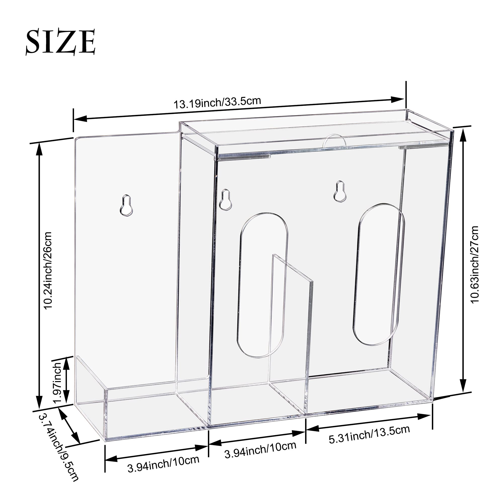 Masken und Handschuh Spender mit 3 Transparent Fächern, Acryl Wandhalterung Aufbewahrungsbox für Einmalhandschuhe, Hand-Desinfektionsgel, Haarnetz, Schuhabdeckung und Taschentücher-Box