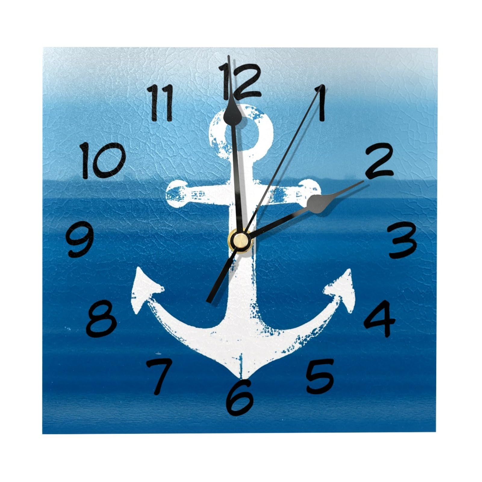 etoenbrc 8 Inch Square Wall Clock Silent Non-Ticking Sea Background Anchor Clock Battery Operated, Wooden Clock Decorative for Kitchen, Living Room Bedroom Office
