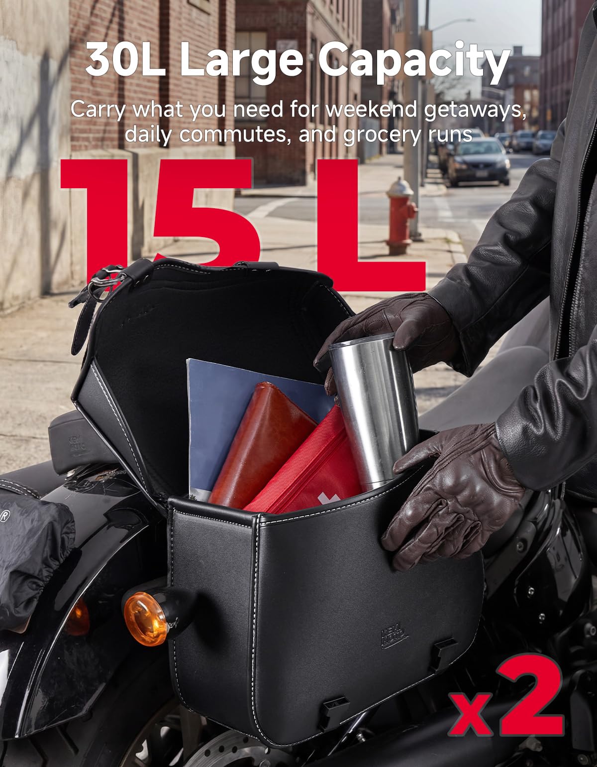 kemimoto Borse Moto Borse Laterali In Pelle Sintetica 30L Doppia Cinghia Borchiata Borse da Sella per Sportster Softail Dyna V-Star Shadow