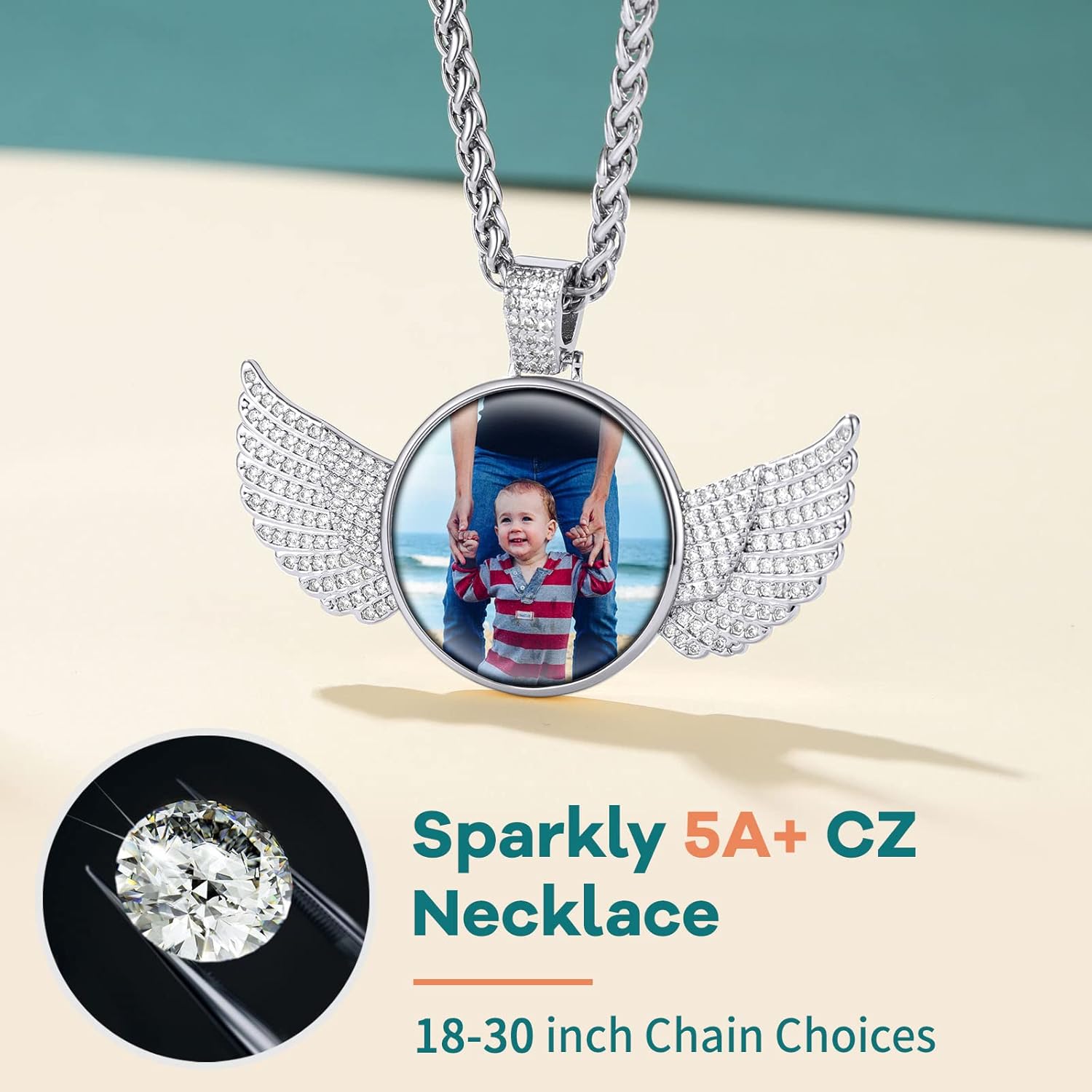 Supcare Personalized Picture Necklace Silver/Black/Gold Plated Customized Picture Circle Chain Dog Tag Pendant CZ Zicronia Custom Photo Pendant for Men Women