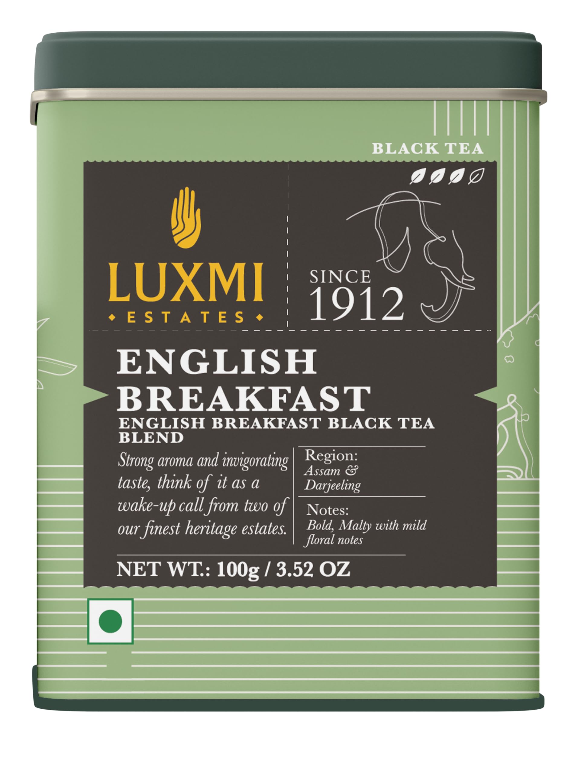 Estates English Breakfast Tea 100Gm Loose Leaf Tin | A Tale Of Two Estates | Certified Organic Black Tea Leaf | Smooth, Flavorful, Robust, Caffeinated | 100 Grams
