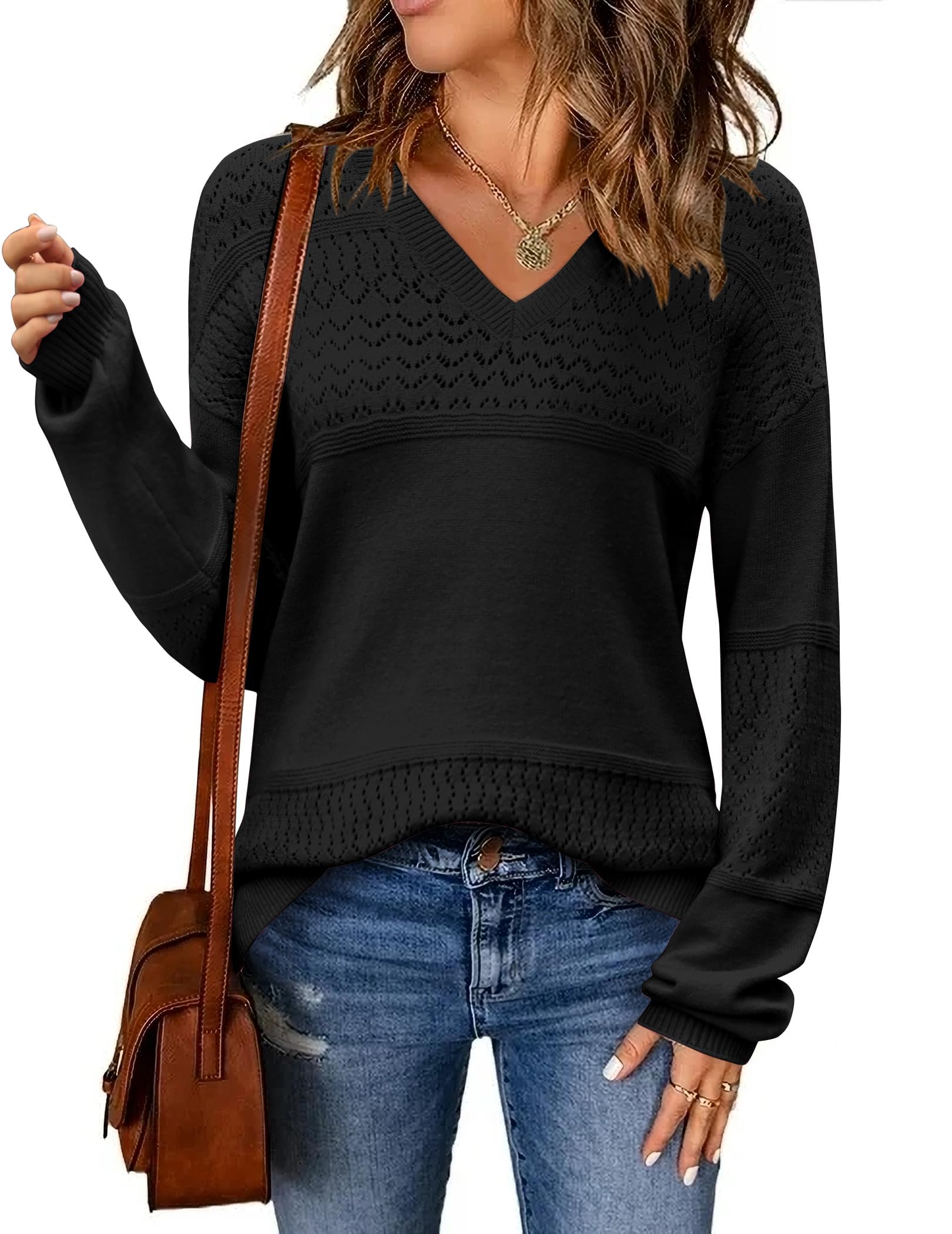 Zeagoo Sweaters for Women Long Sleeve Tops V Neck Outfits Fall Clothes