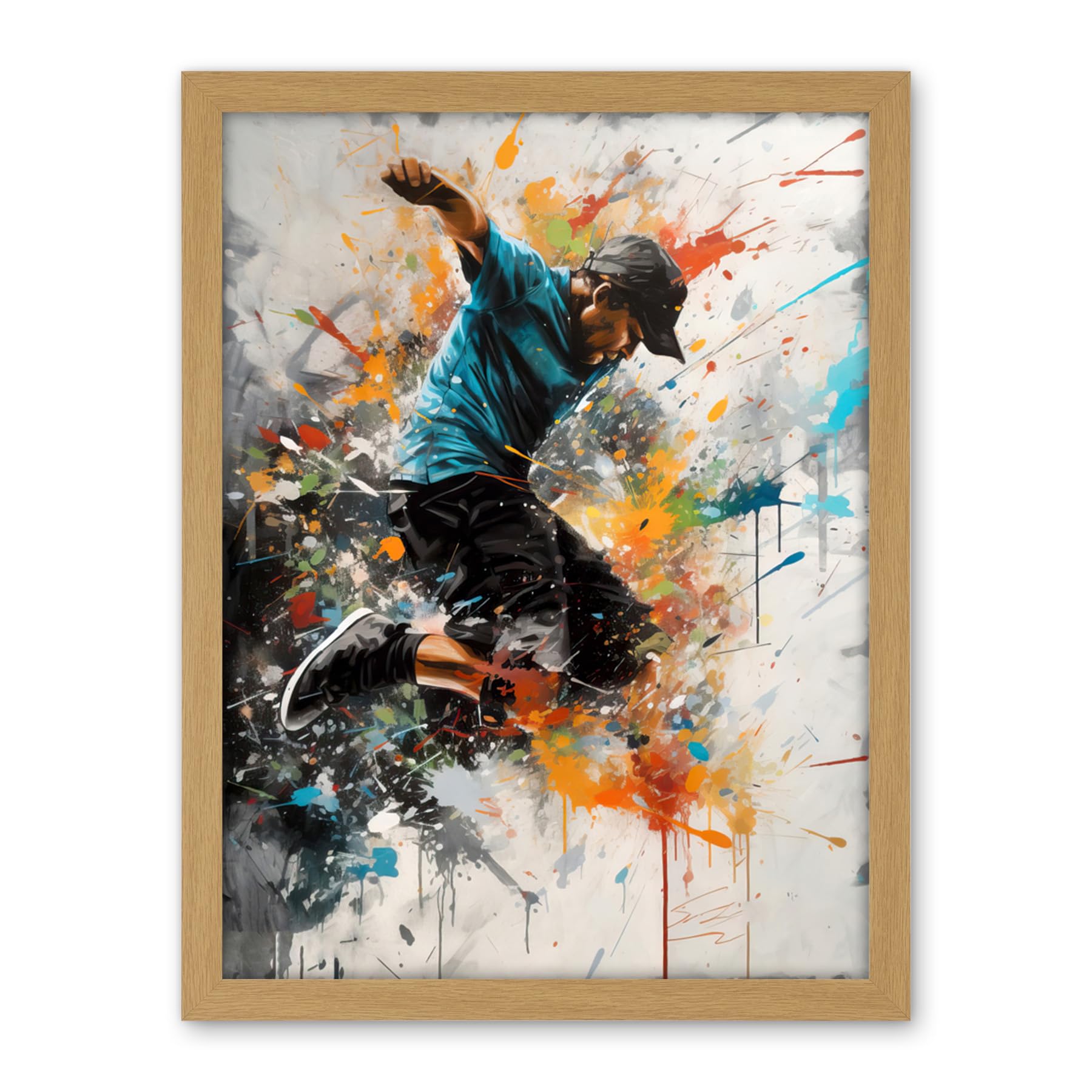 Artery8 Parkour Jump Urban Sport Paint Splat Action Shot Artwork Framed Wall Art Print 18X24 Inch
