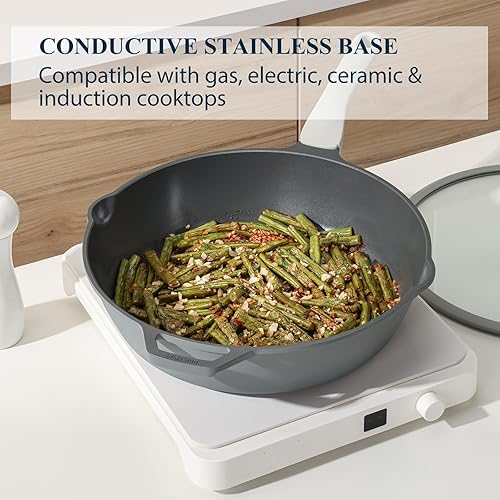 Miniatura 5 de Sartén antiadherente de cerámica con tapa (3.2 cuartos de galón, 10 pulgadas), sartén profunda sin toxinas, versátil sartén antiadherente, sartén,