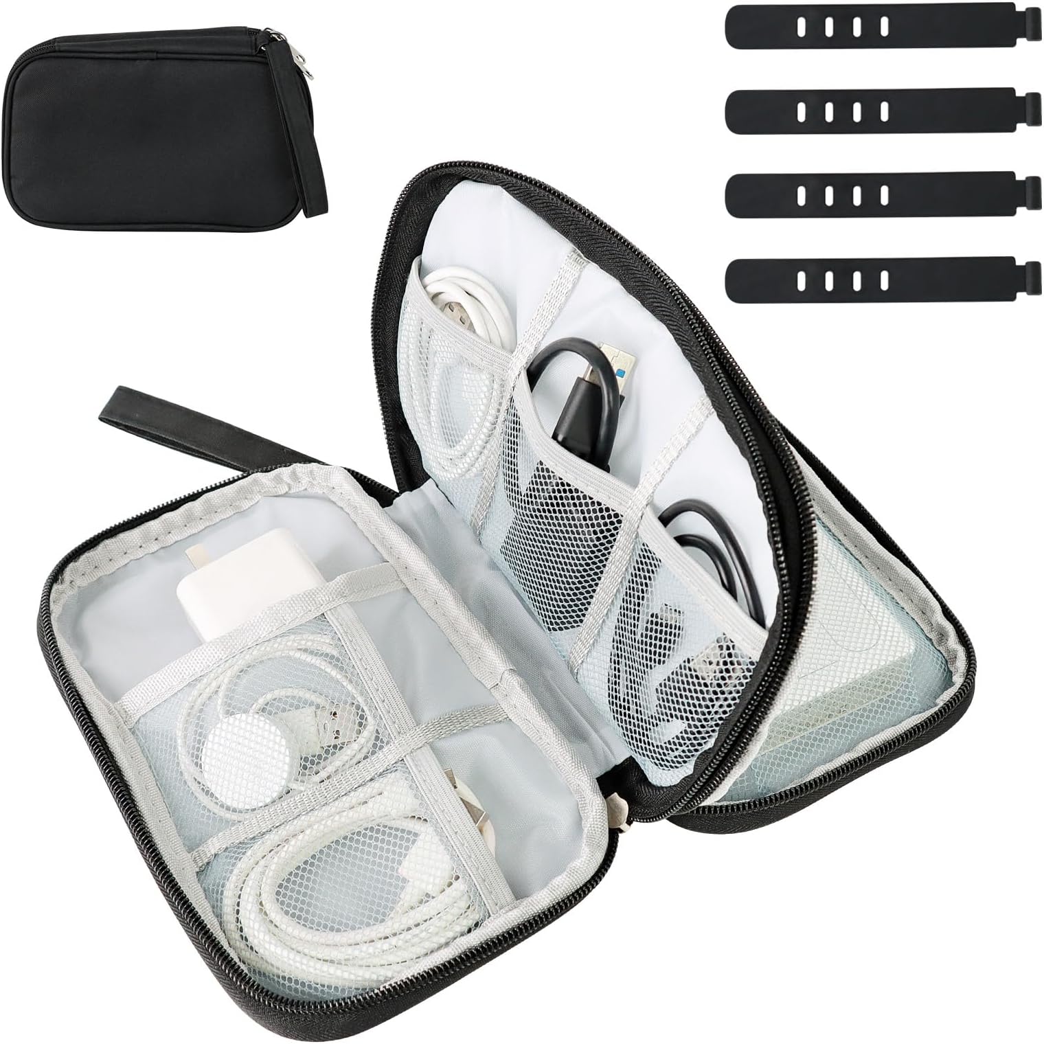 VINEST 20.5 x 13cm Waterproof Travel Cable Organiser Bag, Portable Cable Wallet Travel Small, Double Layer Tech Pouch, Large Capacity Tech Bag Cable Case for USB Drive Power Bank