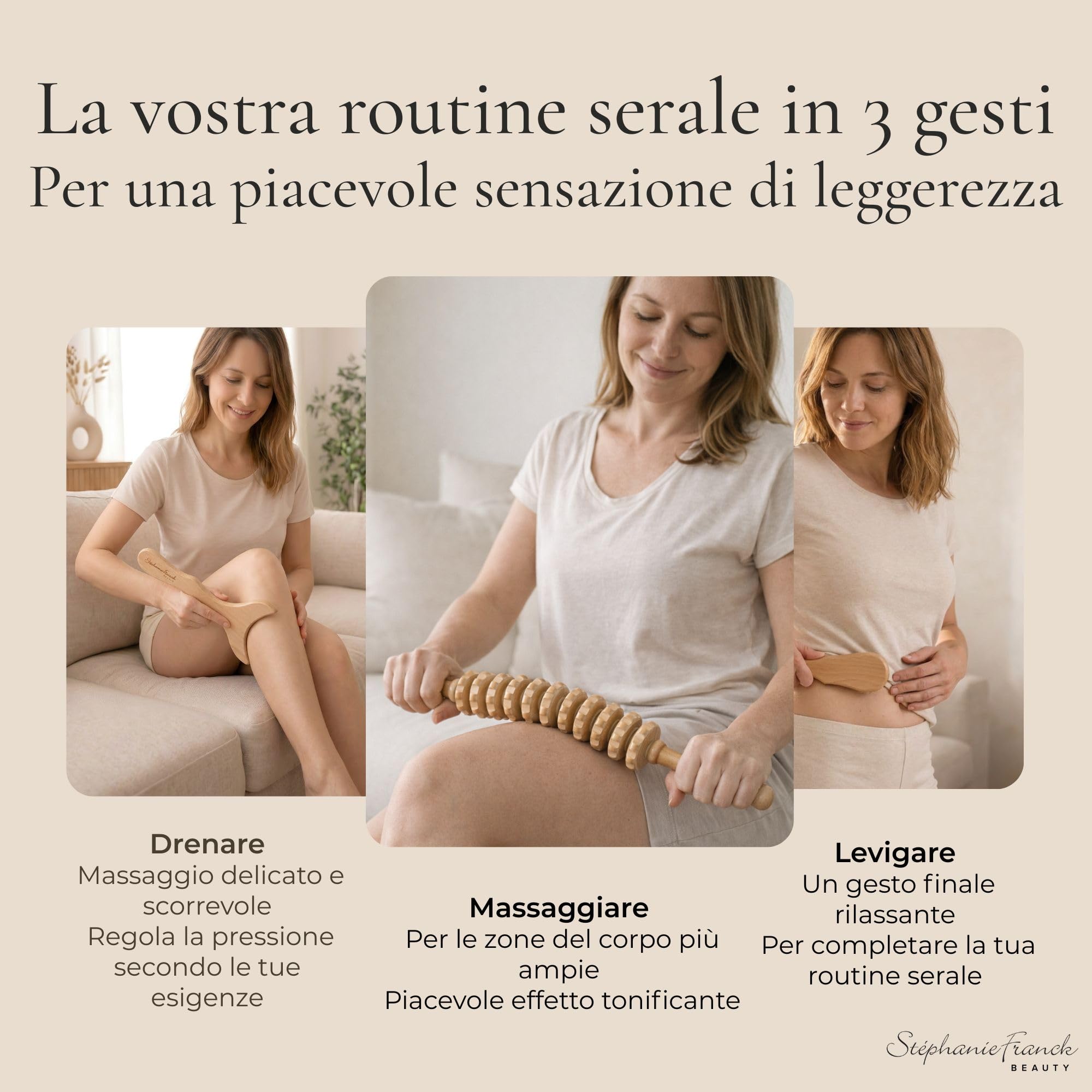 Set Maderoterapia in Legno, 3 Accessori Massaggio Corpo con Rullo, Gua Sha Corpo e Spazzola a Secco, per Gambe, Cosce, Addome, Braccia, Regalo Donna