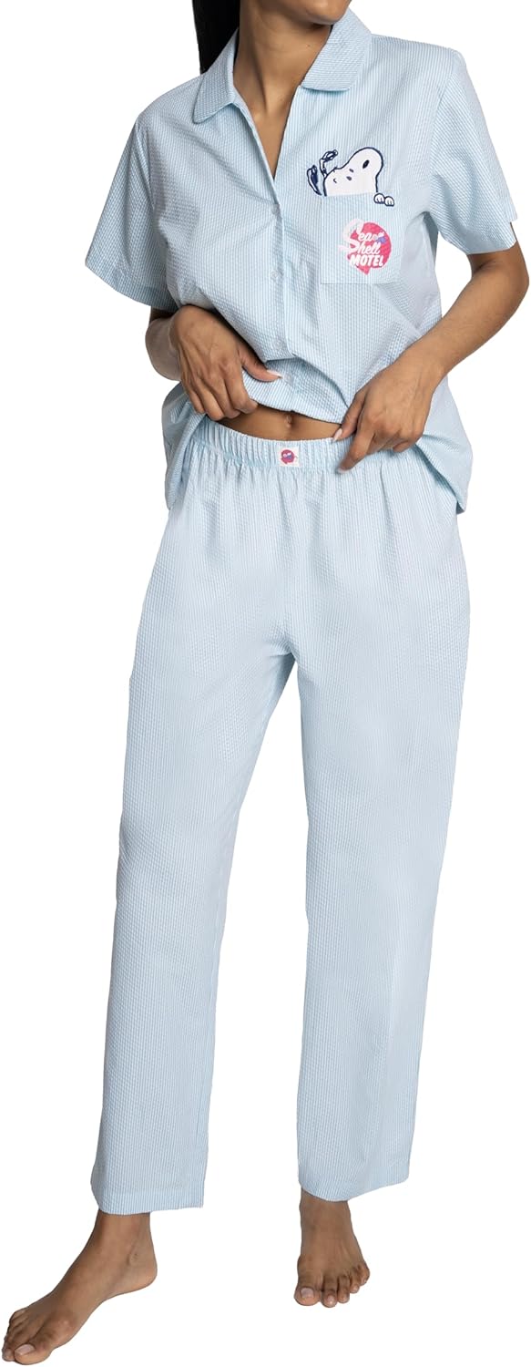Peanuts womens Seersucker Buttondown and Pant 2pc Pj Set - Image 2