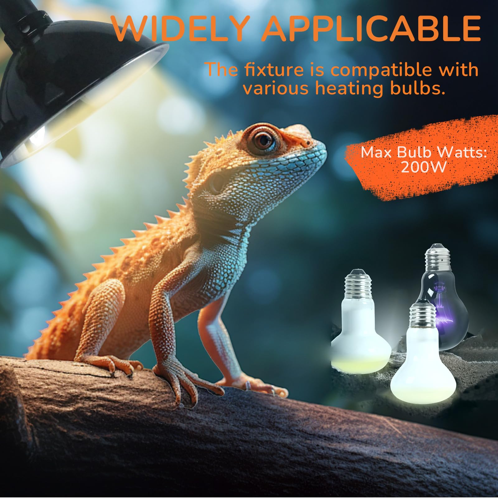 8.5 Inch Reptile Light Fixture, Dome Heat Lamp with UVB Basking, E26 Base for Amphibian & Reptile Terrariums - image 2
