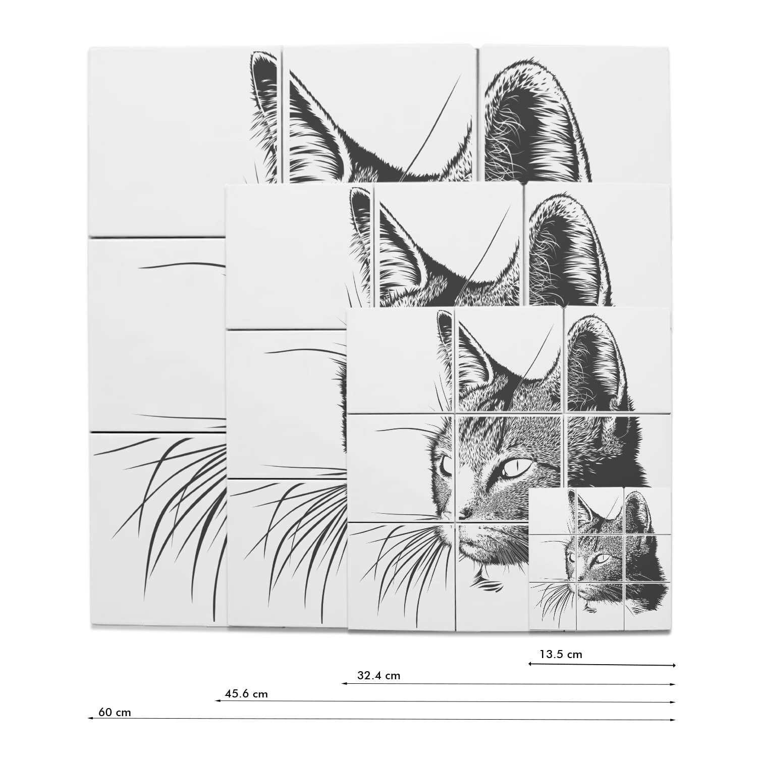 Fabulous Set di 9 piastrelle in ceramica decorative, 20 x 20 cm, motivo: gatto disegno schizzo, matita gatto domestico, arte (dimensioni totali 60 x 60 cm)