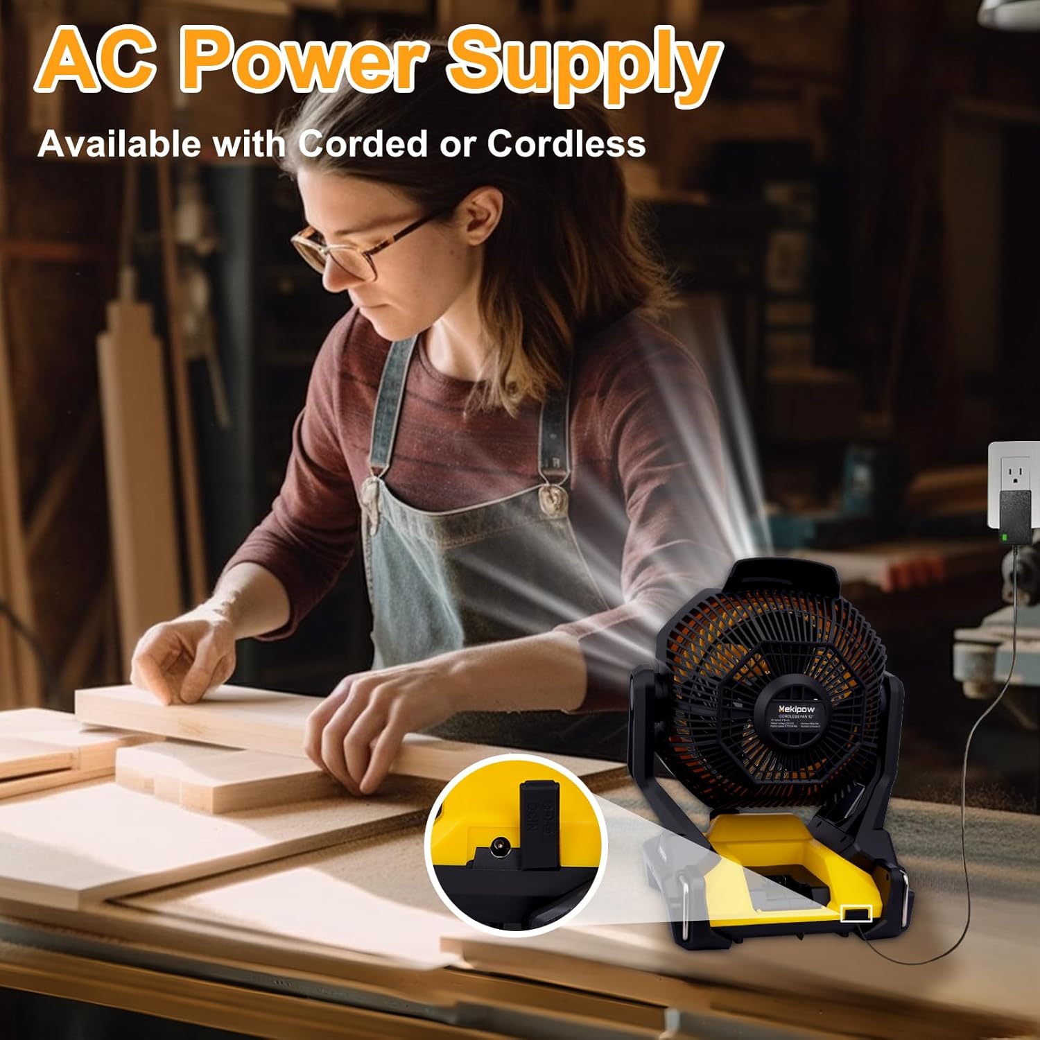 Cordless Jobsite Fan Fit for Dewalt 20V, Battery Powered Portable Fan with Brushless Motor, 780 CFM Variable Speed, or AC Power for Outdoor, Camping, Workshops, Office, Home, RVs (TOOL ONLY) - Image 5