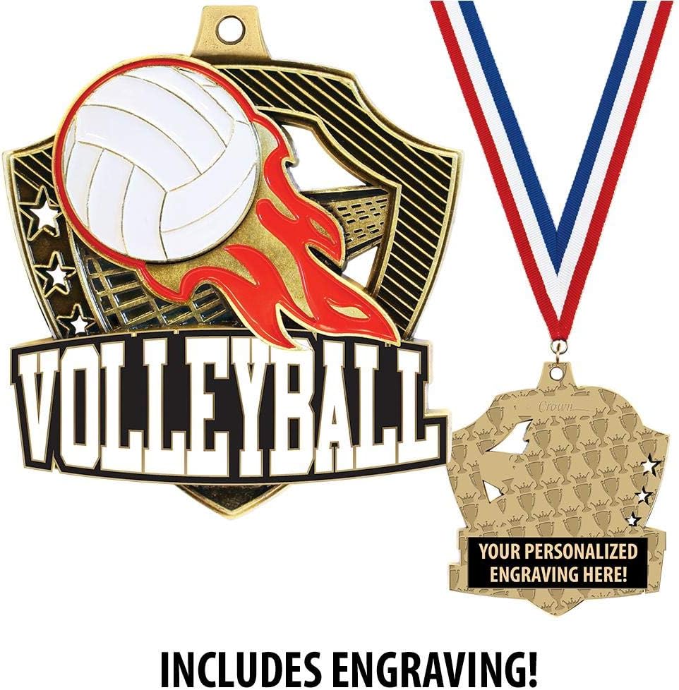 Crown Awards Custom Volleyball Medals, 2 1/4" Shieldz Volleyball Award Medals with Free Engraving