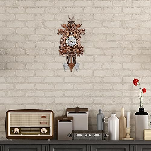 Miniatura 8 de Reloj de pared de cuco de 10 pulgadas, reloj despertador de madera, reloj despertador retro para sala de estar, relojes despertadores a batería para