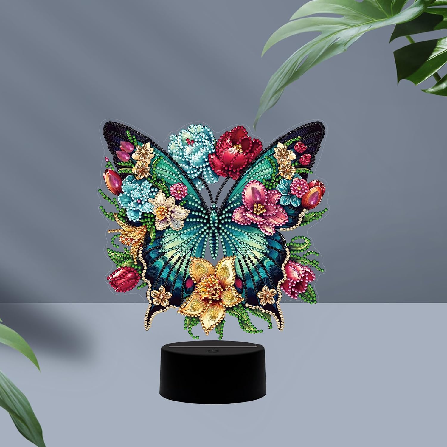 BAYUNOE Diamond Desk Lamp with 7 Colors Diamond Art Painting Night Light Creative Mosaic Making Kits Desktop Home Decoration Ornaments Double Sided Pattern Single Sided Spot Drill-Butterfly02 image 5