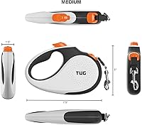Vista 2 de TUG 360° Tangle-Free Retractable Dog Leash with Waste Bag Dispenser (Medium, White/Orange)