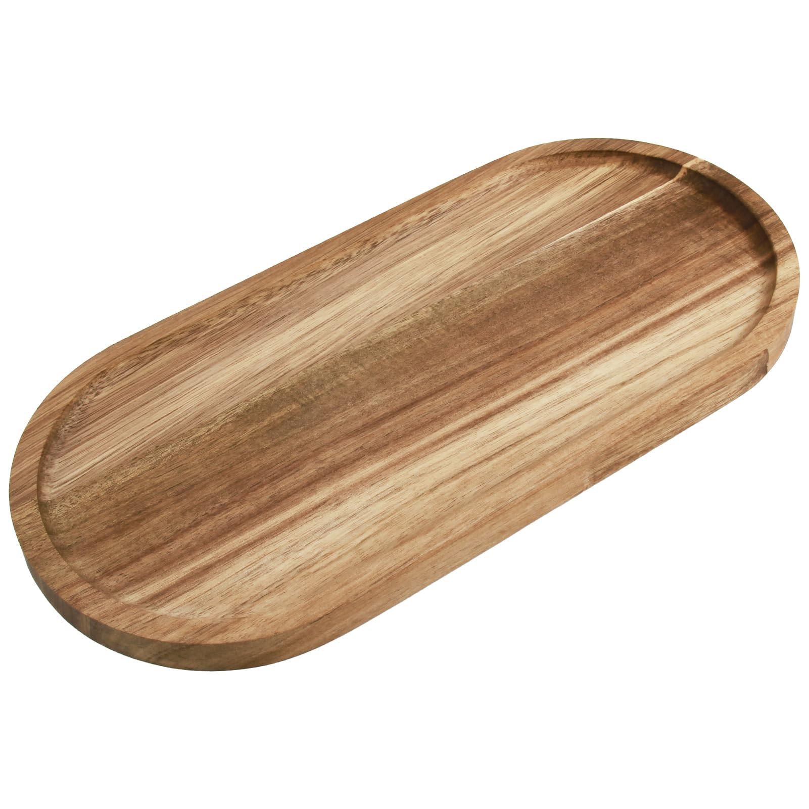 Vassoio Decorativo in Legno di Acacia, Ellittico, 30 x 14 x 1.5 cm, Decorazione Allungata, per Servire e Decorare, per Cucina, Soggiorno e Ufficio