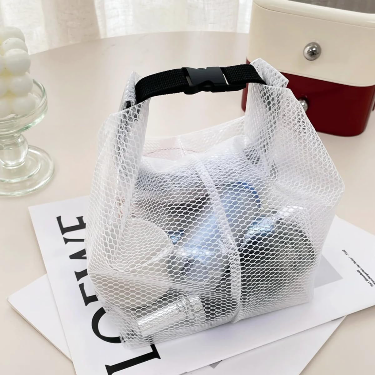 Travel Storage Bag - Waterproof Transparent Mesh Organizer with Drawstring Closure, Small Sizes for Toiletries & Cosmetics (White) image 3