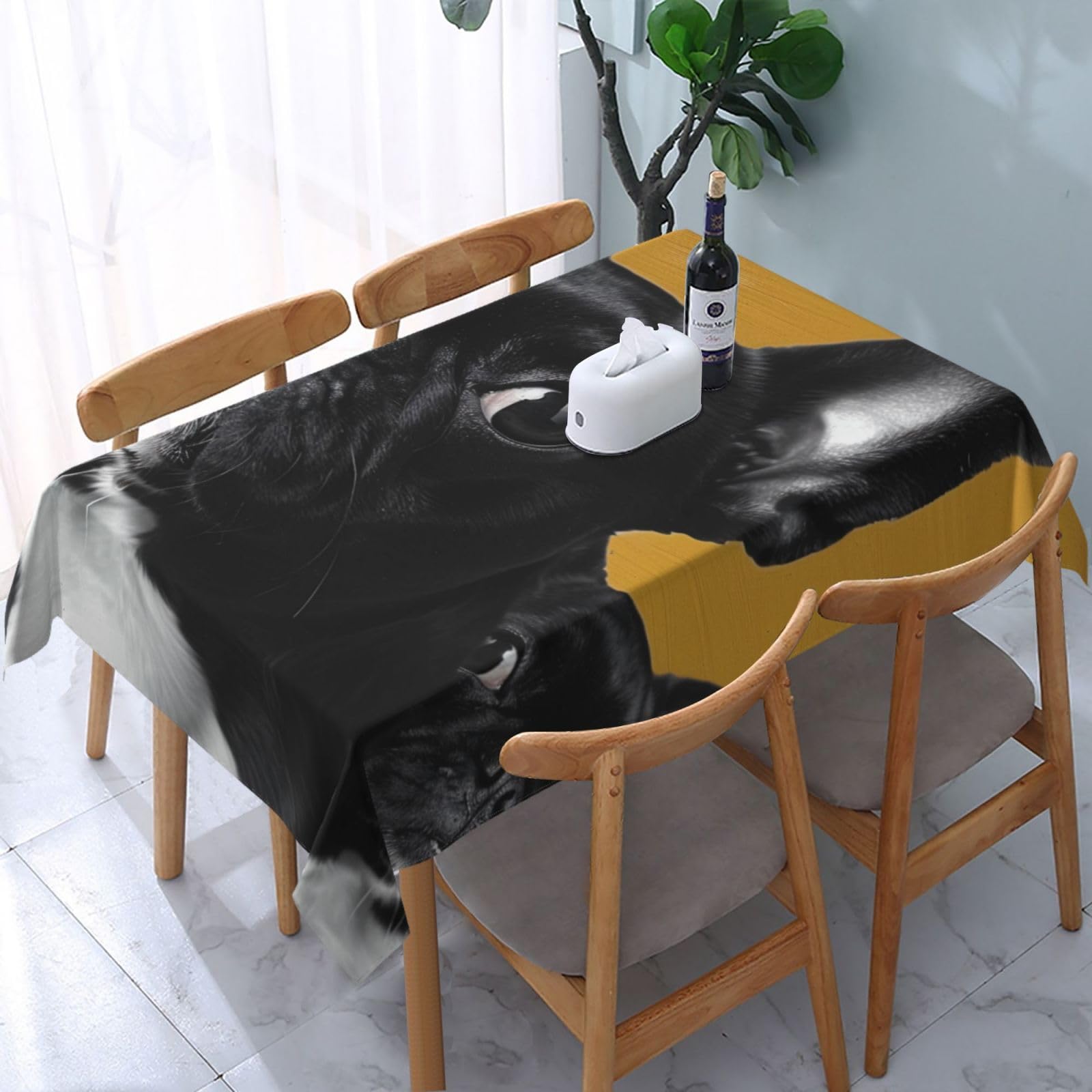 WPKJU Cute Pug Printed Tablecloth Water Resistant Table Cover Washable Rectangle Table Cloth for Tables 54x72 in