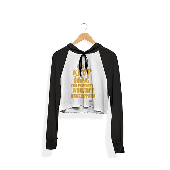 HeartInk BTS Bangtan Boys Fan Art Printed Black Raglan Hooded Crop Top Hoodie T-Shirt-HINBTSCHD01