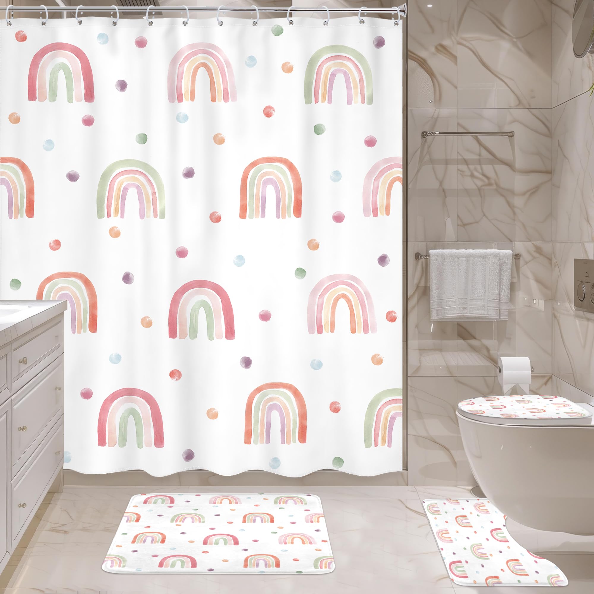 Amazon.com: Ufeela 4 PCS Kids Rainbow Shower Curtain Set 72Wx72H Inch ...