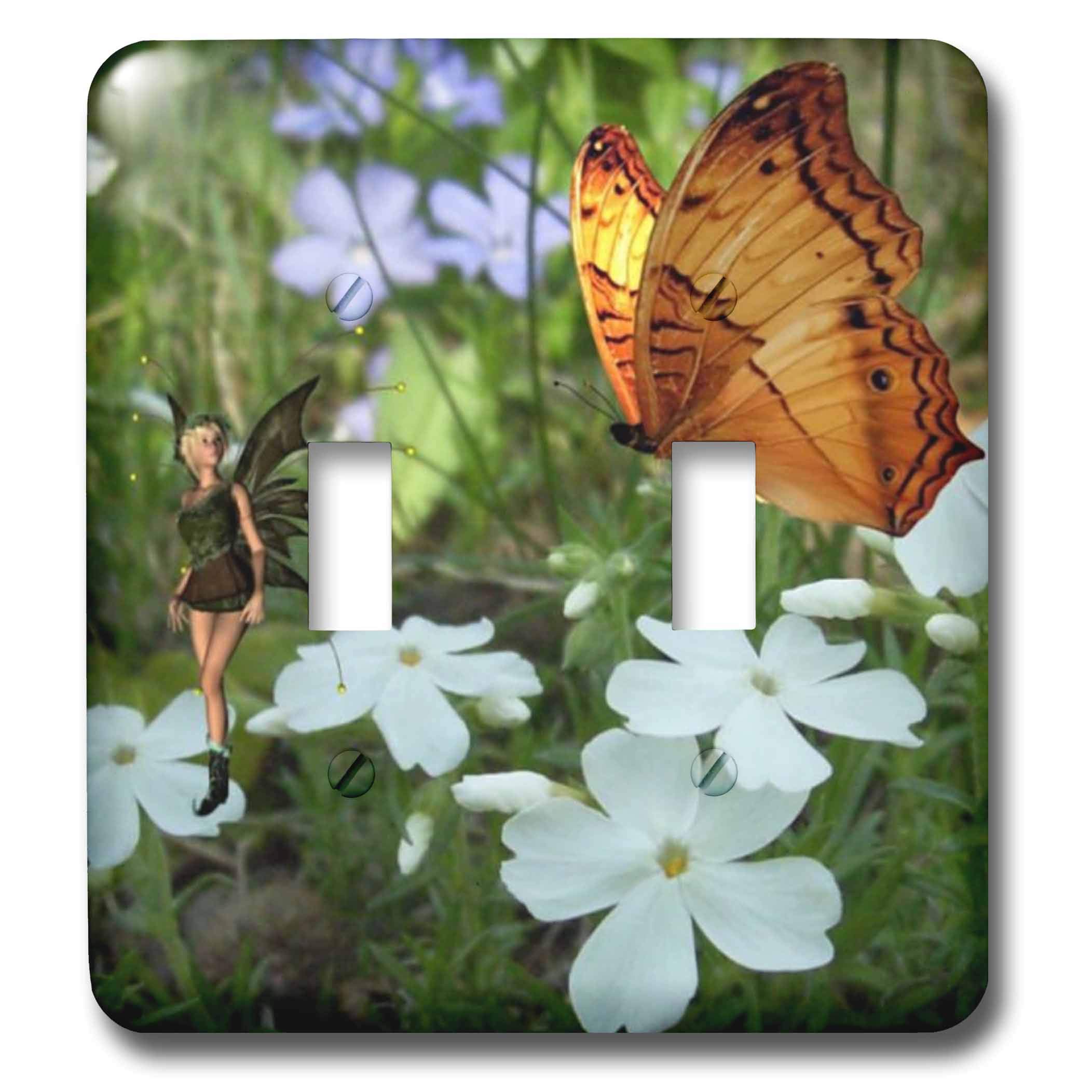 Interruptor doble decorativo de hada y mariposa de 3dRose para pared 1